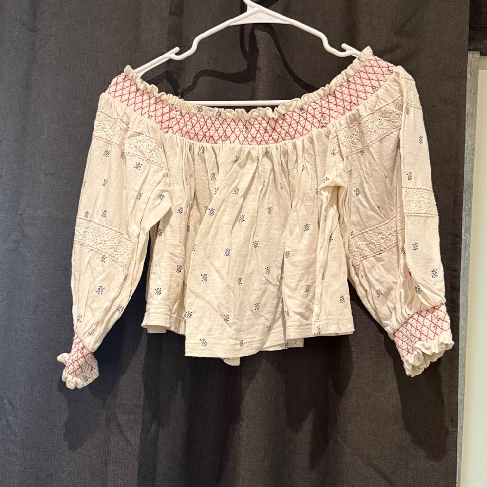 Free People Cream Textured Top